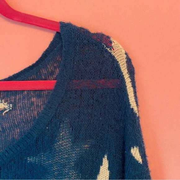 Wildfox 'Seeing Stars' Blue White Long Sleeve Lennon Sweater Large White Label L - Picture 8 of 8